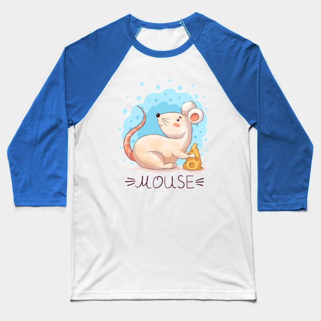 Mouse cheese cartoon Baseball T-Shirt by Mako Design 